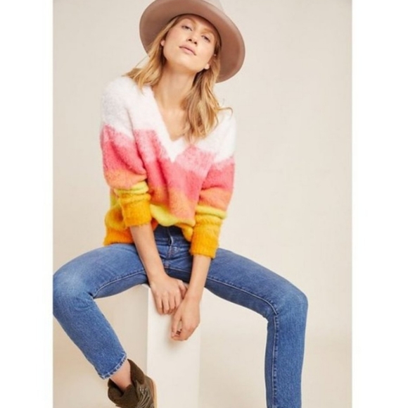 Anthropologie Simone Fuzzy Multicolor Watercolor Wool Alpaca Sweater XSP - Picture 4 of 12